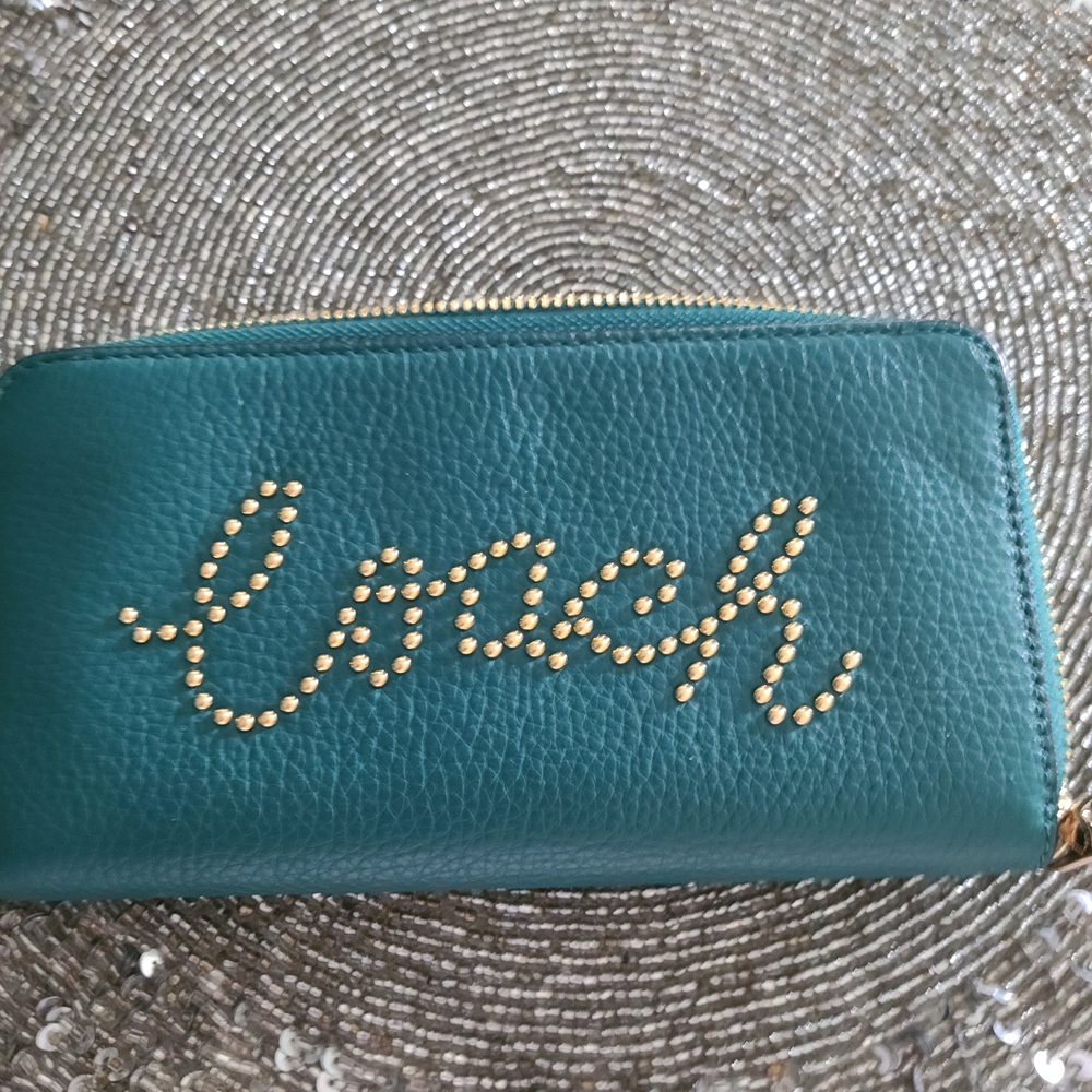 Coach Turquoise Leather Wallet with Gold Accents